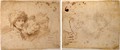 Creti Donato-Testa d'uomo con turbante e due teste femminili; schizzo di nudo di donna sdraiata (recto) - Schizzo di capitello e di testa (verso)